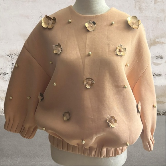 Dazzle Tops - Dazzle Floral Embellished Women's Pink Top Size XS